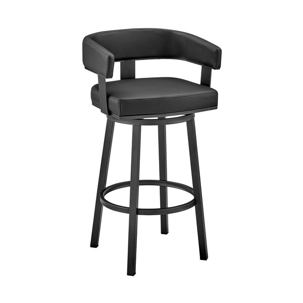 Armen Living Lorin 30" Bar Height Swivel Bar Stool in Black Finish and Black Faux Leather - LCLRBABLBL30