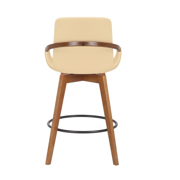 Armen Living Baylor 26" Cream Faux Leather and Walnut Wood Swivel Bar Stool - LCBABAWACR26