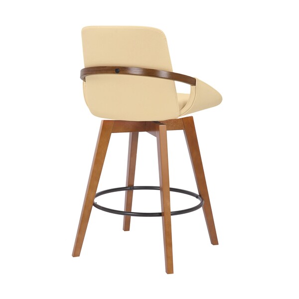 Armen Living Baylor 26" Cream Faux Leather and Walnut Wood Swivel Bar Stool - LCBABAWACR26