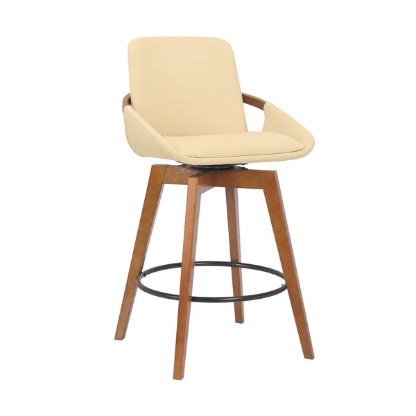 Armen Living Baylor 26" Cream Faux Leather and Walnut Wood Swivel Bar Stool - LCBABAWACR26