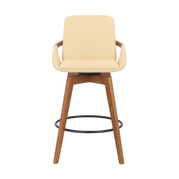 Armen Living Baylor 26" Cream Faux Leather and Walnut Wood Swivel Bar Stool - LCBABAWACR26