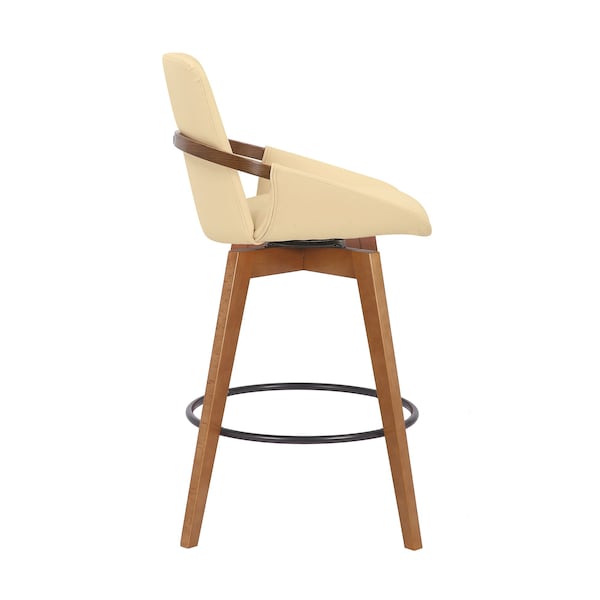 Armen Living Baylor 26" Cream Faux Leather and Walnut Wood Swivel Bar Stool - LCBABAWACR26