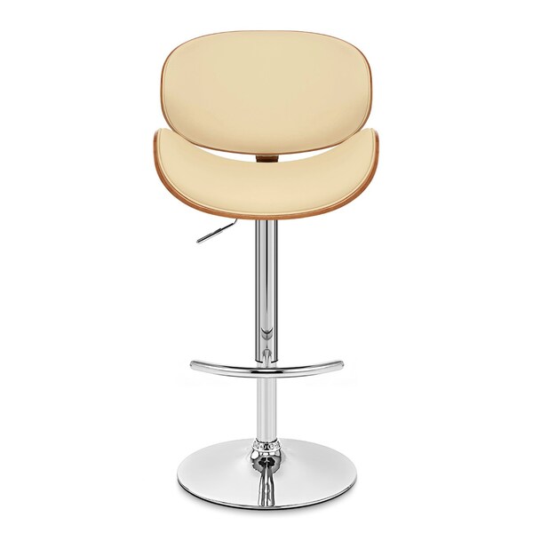 Armen Living Naples Cream Faux Leather Adjustable Height Swivel Walnut Wood and Chrome Base Bar Stool - LCNABACRWA