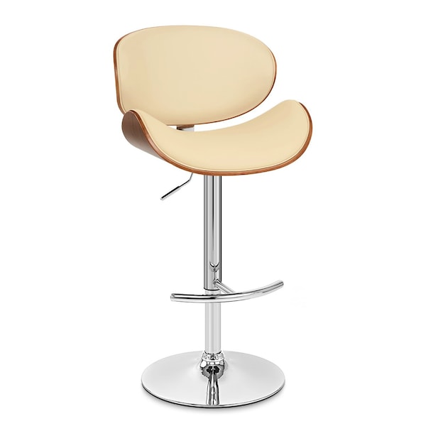 Armen Living Naples Cream Faux Leather Adjustable Height Swivel Walnut Wood and Chrome Base Bar Stool - LCNABACRWA