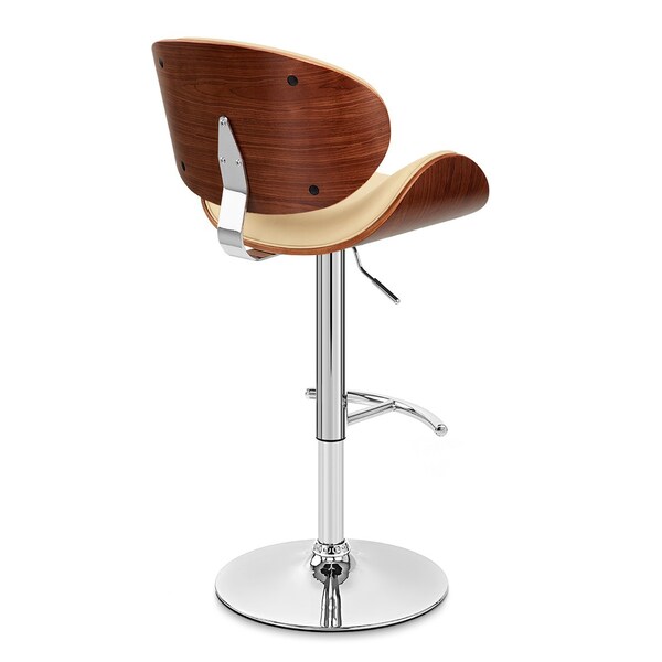 Armen Living Naples Cream Faux Leather Adjustable Height Swivel Walnut Wood and Chrome Base Bar Stool - LCNABACRWA
