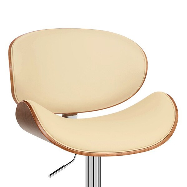 Armen Living Naples Cream Faux Leather Adjustable Height Swivel Walnut Wood and Chrome Base Bar Stool - LCNABACRWA