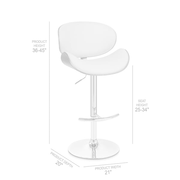 Armen Living Naples Cream Faux Leather Adjustable Height Swivel Walnut Wood and Chrome Base Bar Stool - LCNABACRWA