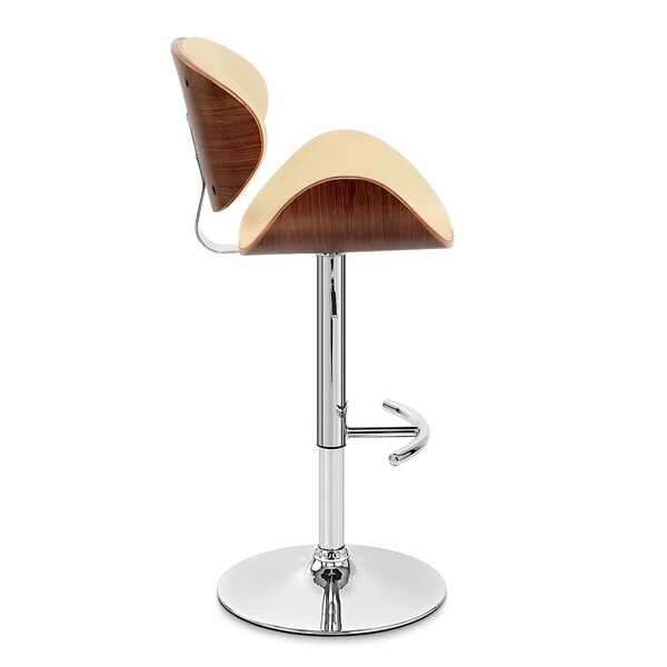 Armen Living Naples Cream Faux Leather Adjustable Height Swivel Walnut Wood and Chrome Base Bar Stool - LCNABACRWA
