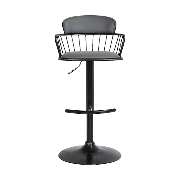 Armen Living Nash Adjustable Black Wood Bar Stool in Gray Faux Leather with Black Metal - LCNABABLKGRY