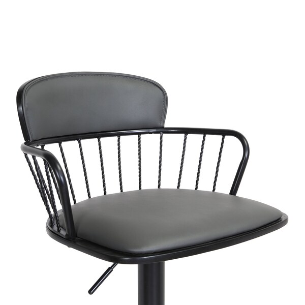 Armen Living Nash Adjustable Black Wood Bar Stool in Gray Faux Leather with Black Metal - LCNABABLKGRY