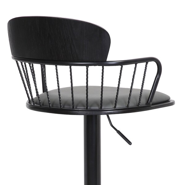 Armen Living Nash Adjustable Black Wood Bar Stool in Gray Faux Leather with Black Metal - LCNABABLKGRY
