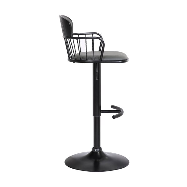 Armen Living Nash Adjustable Black Wood Bar Stool in Gray Faux Leather with Black Metal - LCNABABLKGRY