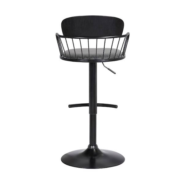 Armen Living Nash Adjustable Black Wood Bar Stool in Gray Faux Leather with Black Metal - LCNABABLKGRY