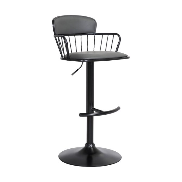 Armen Living Nash Adjustable Black Wood Bar Stool in Gray Faux Leather with Black Metal - LCNABABLKGRY