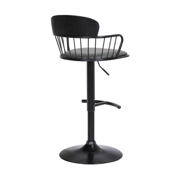 Armen Living Nash Adjustable Black Wood Bar Stool in Gray Faux Leather with Black Metal - LCNABABLKGRY