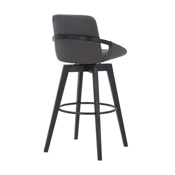 Armen Living Baylor 30" Gray Faux Leather and Black Wood Swivel Bar Stool - LCBABABLGR30