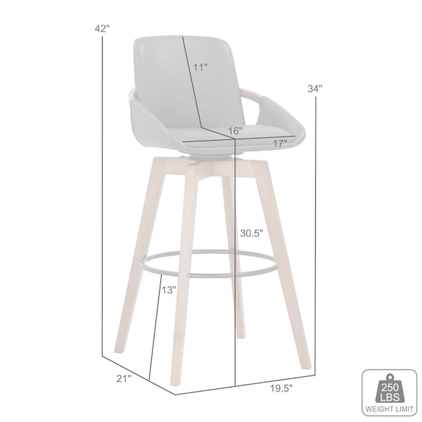 Armen Living Baylor 30" Gray Faux Leather and Black Wood Swivel Bar Stool - LCBABABLGR30