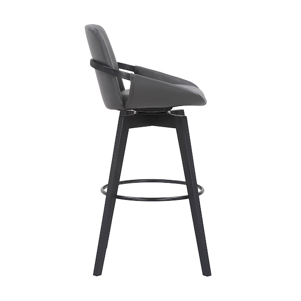 Armen Living Baylor 30" Gray Faux Leather and Black Wood Swivel Bar Stool - LCBABABLGR30