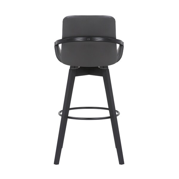 Armen Living Baylor 30" Gray Faux Leather and Black Wood Swivel Bar Stool - LCBABABLGR30