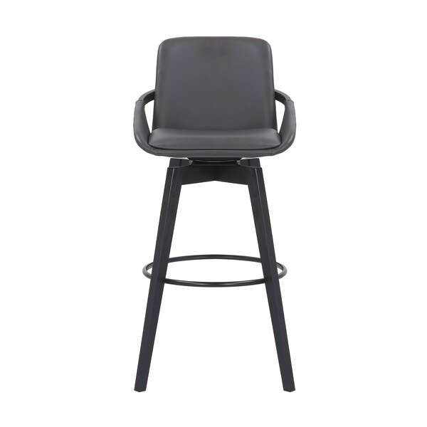 Armen Living Baylor 30" Gray Faux Leather and Black Wood Swivel Bar Stool - LCBABABLGR30