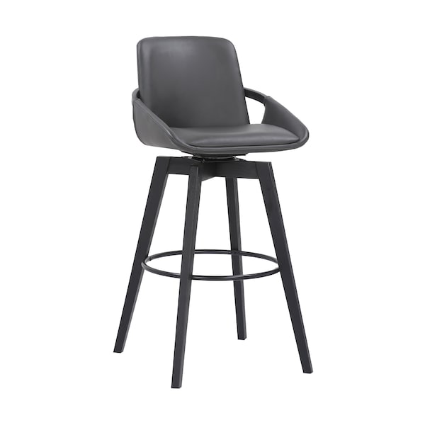 Armen Living Baylor 30" Gray Faux Leather and Black Wood Swivel Bar Stool - LCBABABLGR30