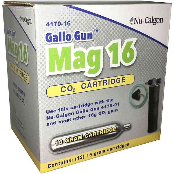 Nu-Calgon CO2 Cartridge, 8 1/4 in L, 800 psi, PK12 - 4179-16