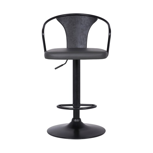 Armen Living Eagle Adjustable Height Swivel Gray Faux Leather and Black Wood Bar Stool with Black Metal Base - LCEASWBABLGR