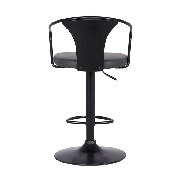 Armen Living Eagle Adjustable Height Swivel Gray Faux Leather and Black Wood Bar Stool with Black Metal Base - LCEASWBABLGR
