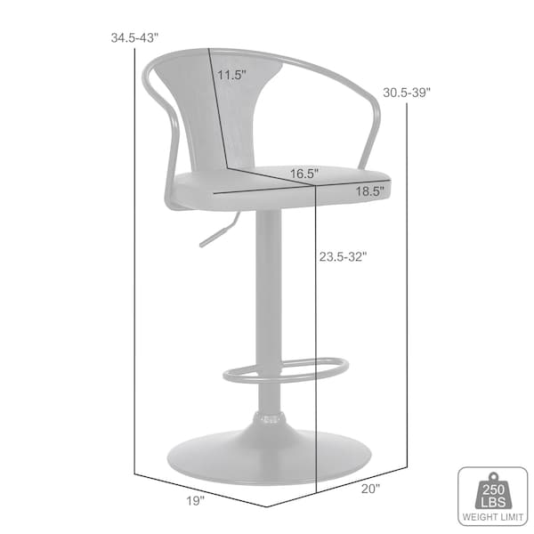 Armen Living Eagle Adjustable Height Swivel Gray Faux Leather and Black Wood Bar Stool with Black Metal Base - LCEASWBABLGR