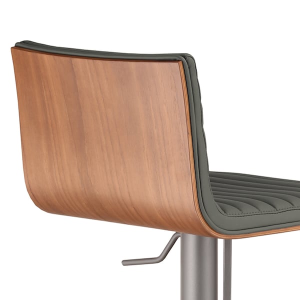 Armen Living Cafe Adjustable Height Swivel Gray Faux Leather and Walnut Wood Bar Stool with Gray Metal Base - LCCASWBAGRBA