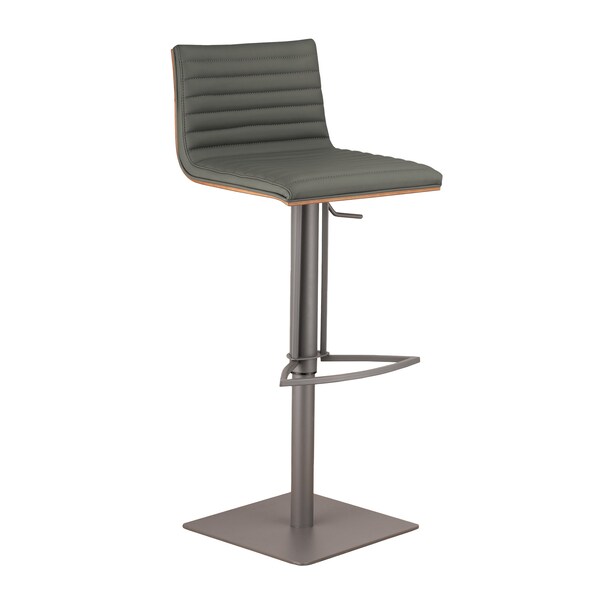 Armen Living Cafe Adjustable Height Swivel Gray Faux Leather and Walnut Wood Bar Stool with Gray Metal Base - LCCASWBAGRBA