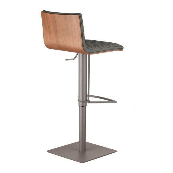 Armen Living Cafe Adjustable Height Swivel Gray Faux Leather and Walnut Wood Bar Stool with Gray Metal Base - LCCASWBAGRBA