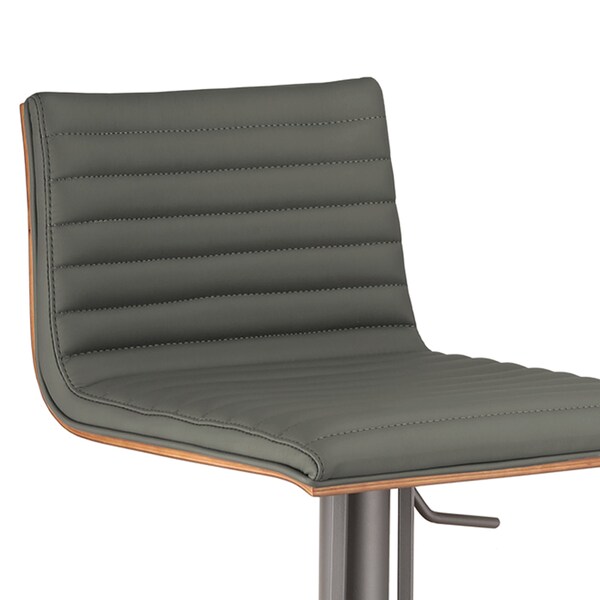 Armen Living Cafe Adjustable Height Swivel Gray Faux Leather and Walnut Wood Bar Stool with Gray Metal Base - LCCASWBAGRBA