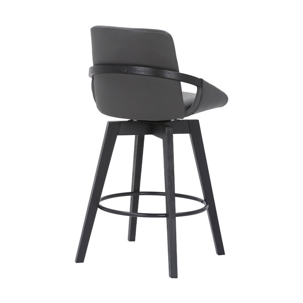 Armen Living Baylor 26" Gray Faux Leather and Black Wood Swivel Bar Stool - LCBABABLGR26