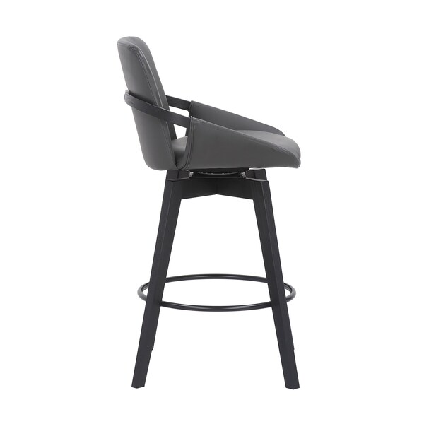 Armen Living Baylor 26" Gray Faux Leather and Black Wood Swivel Bar Stool - LCBABABLGR26