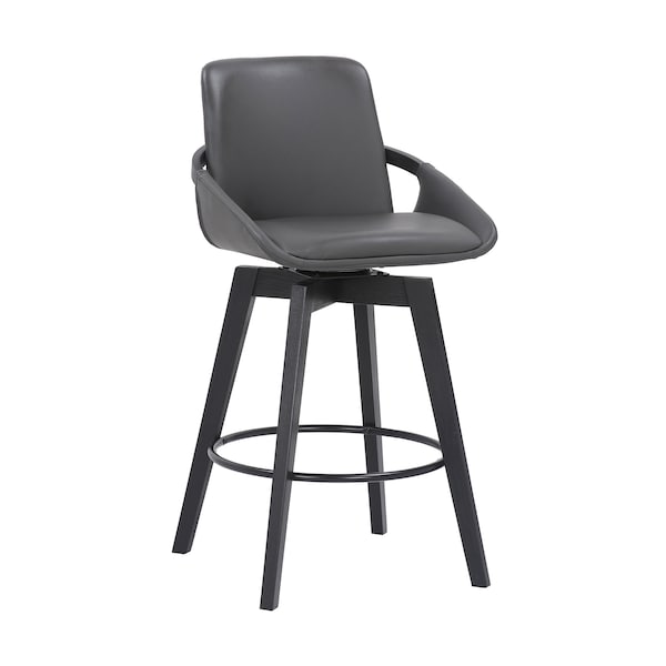 Armen Living Baylor 26" Gray Faux Leather and Black Wood Swivel Bar Stool - LCBABABLGR26