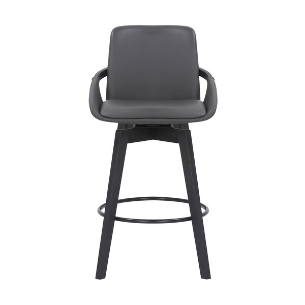 Armen Living Baylor 26" Gray Faux Leather and Black Wood Swivel Bar Stool - LCBABABLGR26