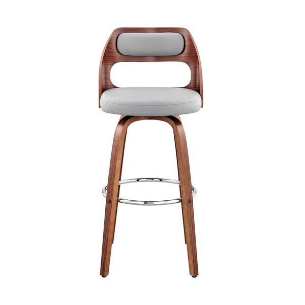 Armen Living Julius 26" Gray Faux Leather and Walnut Wood Bar Stool - LCJUBAWAGR26