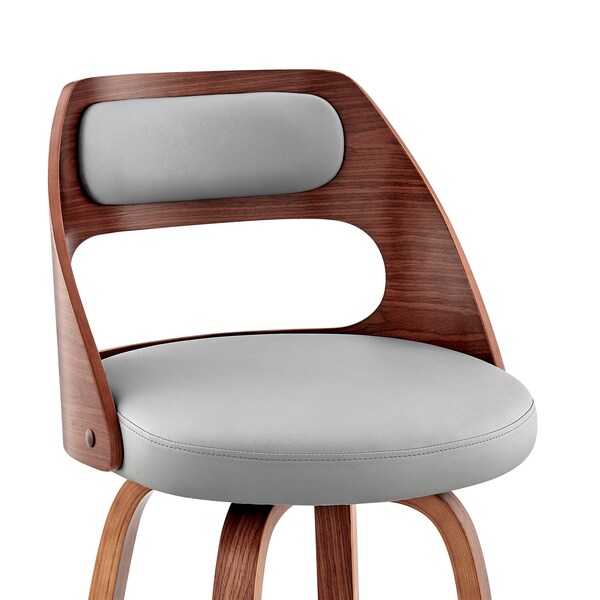 Armen Living Julius 26" Gray Faux Leather and Walnut Wood Bar Stool - LCJUBAWAGR26
