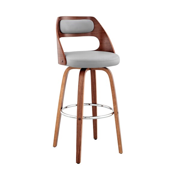 Armen Living Julius 26" Gray Faux Leather and Walnut Wood Bar Stool - LCJUBAWAGR26