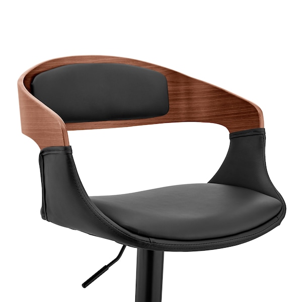 Armen Living Benson Adjustable Black Faux Leather and Walnut Wood Bar Stool with Black Base - LCBNBAWABLBL