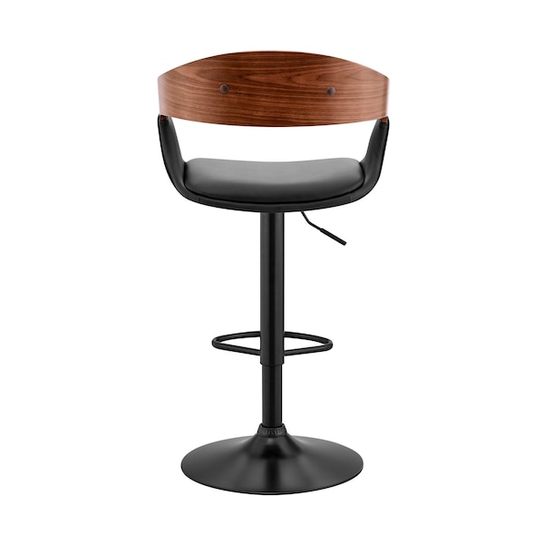 Armen Living Benson Adjustable Black Faux Leather and Walnut Wood Bar Stool with Black Base - LCBNBAWABLBL
