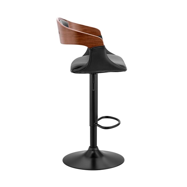Armen Living Benson Adjustable Black Faux Leather and Walnut Wood Bar Stool with Black Base - LCBNBAWABLBL