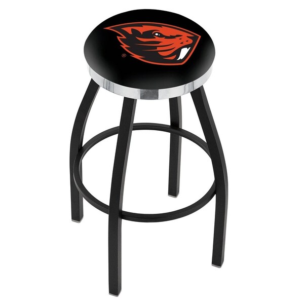 Holland Bar Stool Co 25" Blk Wrinkle Oregon State Swivel Bar Stool, Chrome Ring - L8B2C25OREGST