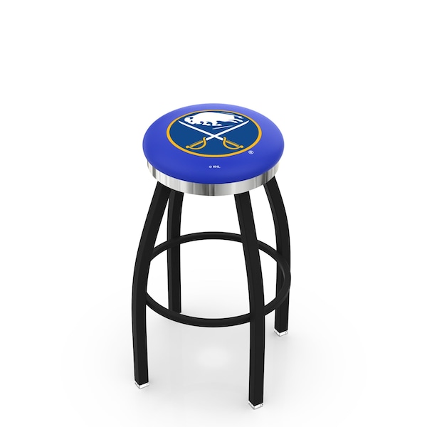 Holland Bar Stool Co 25" Blk Wrinkle Buffalo Sabres Swivel Bar Stool, Chrome Ring - L8B2C25BUFSAB