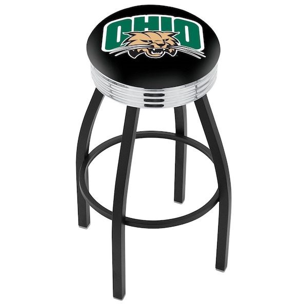 Holland Bar Stool Co 25" Blk Wrinkle Ohio University Swivel Bar Stool, Chrome Ring - L8B3C25UNIVOH