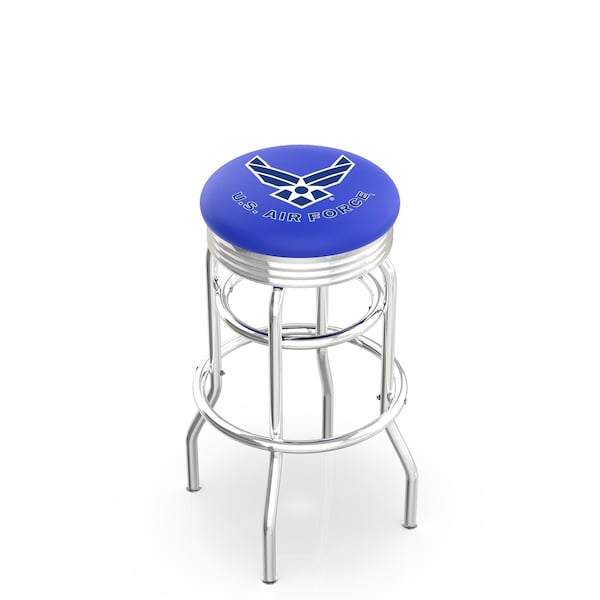 Holland Bar Stool Co 25" Chrome 2-Ring U.S. Air Force Swivel Bar Stool, Accent Ring - L7C3C25AIRFOR