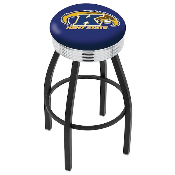 Holland Bar Stool Co 30" Blk Wrinkle Kent State Swivel Bar Stool, Chrome Ring - L8B3C30KENTST