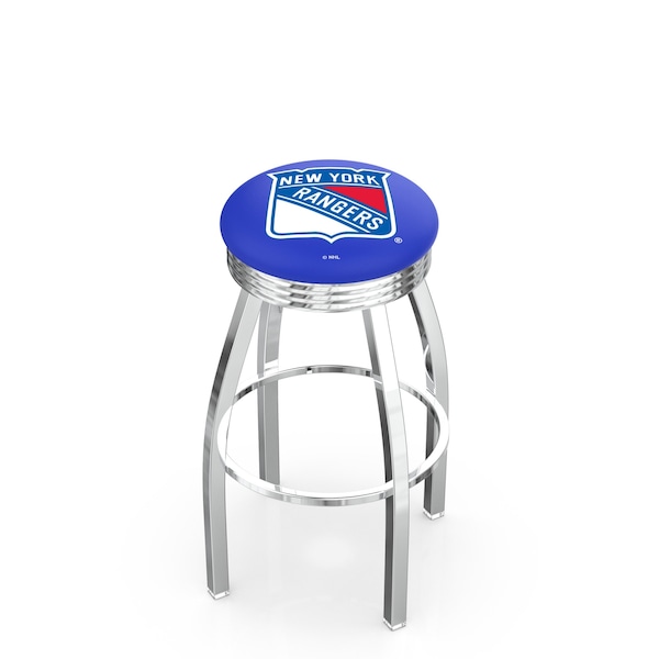Holland Bar Stool Co 30" Chrome New York Rangers Swivel Bar Stool, Accent Ring - L8C3C30NYRANG