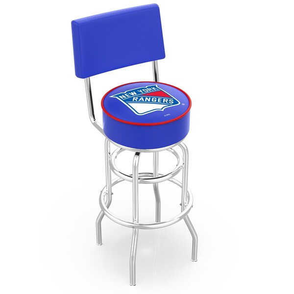 Holland Bar Stool Co 30" Chrome 2-Ring New York Rangers Swivel Bar Stool, Back - L7C430NYRANG